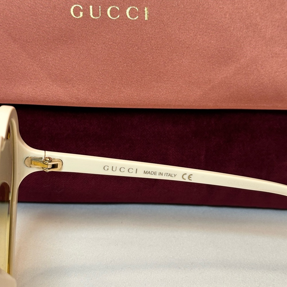 Gucci White Frame Heart Sunglasses with Yellow Lenses - Picture 5 of 6